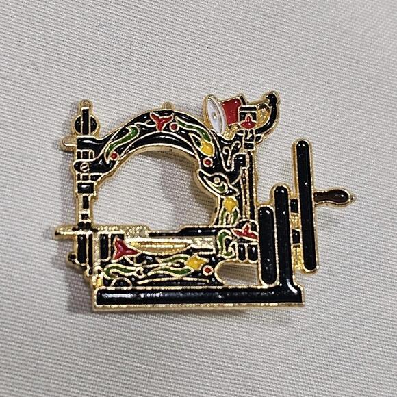 Other - Vintage Clotilde #5 Enamel Sewing Machine Brooch Hat Lapel Pin Wilcox 1882